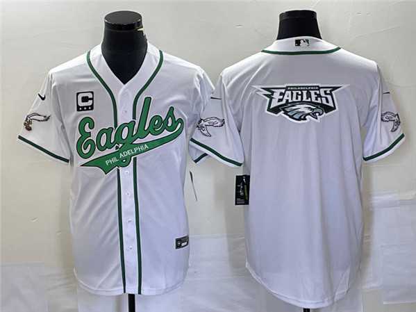 Mens Philadelphia Eagles White Team Big Logo With C Patch Cool Base Stitched Baseball Jersey